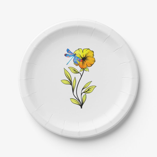 Schöne Libelle auf Blume Pappteller (Vorderseite)