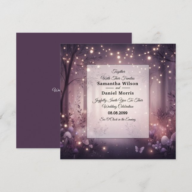 Schöne Lichter in Woodland glühende Hochzeit Einladung (Vorne/Hinten)
