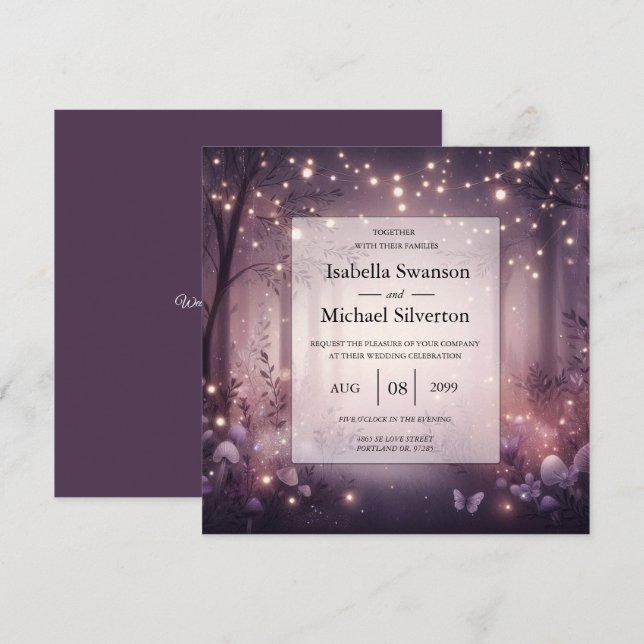 Schöne Lichter in Woodland glühende Hochzeit Einladung (Vorne/Hinten)
