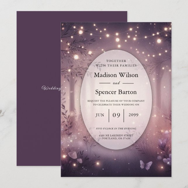 Schöne Lichter in Woodland glühende Hochzeit Einladung (Vorne/Hinten)