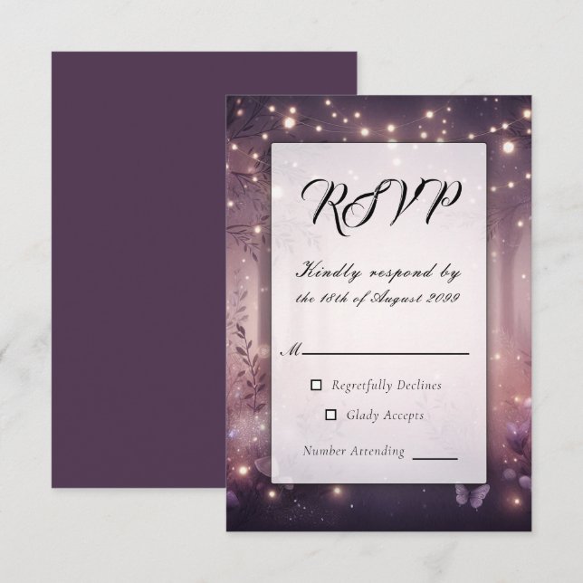 Schöne Lichter in Woodland glühende Hochzeit RSVP Karte (Vorne/Hinten)