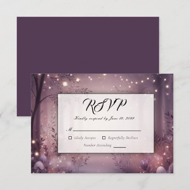 Schöne Lichter in Woodland glühende Hochzeit RSVP Karte (Vorne/Hinten)