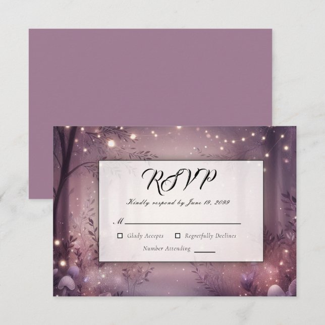 Schöne Lichter in Woodland glühende Hochzeit RSVP Karte (Vorne/Hinten)