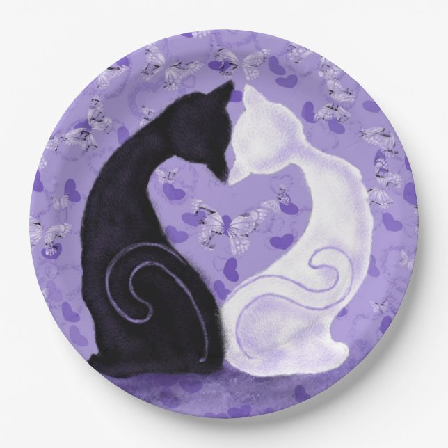 Schöne Liebe Couple Cat Paper Teller (Vorderseite)