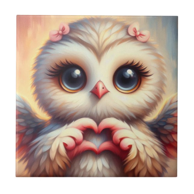 Schöne Liebe Herz Owl Fliese (Vorderseite)