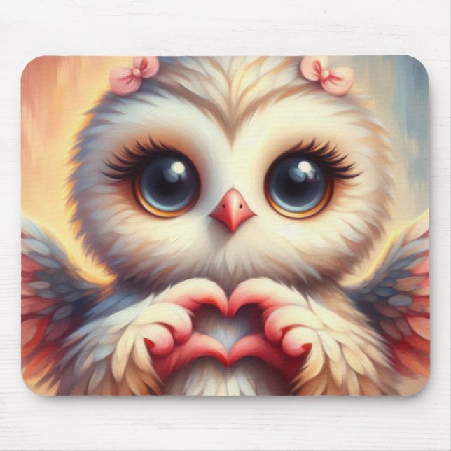 Schöne Liebe Herz Owl Mousepad (Vorne)