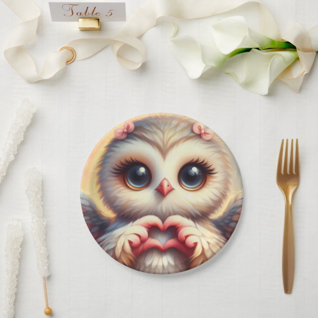 Schöne Liebe Herz Owl Pappteller (Hochzeit)