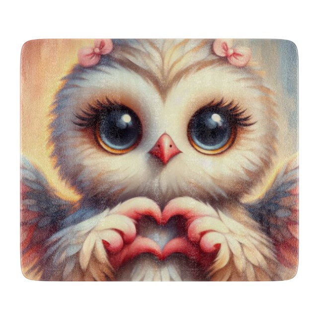 Schöne Liebe Herz Owl Schneidebrett (Vorderseite)