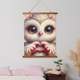 Schöne Liebe Herz Owl Wandteppich Mit Holzrahmen
