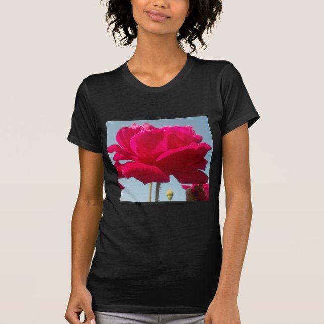 Schöne, liebevolle Rose Rot gegen Blau T-Shirt (Vorderseite)