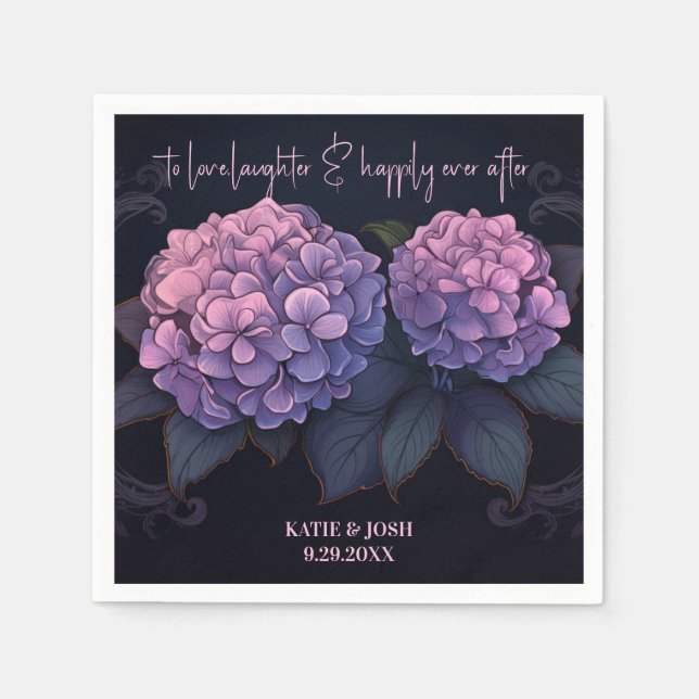 Schöne Lila Black Hydrangea Blumenhochzeit Serviette (Vorderseite)