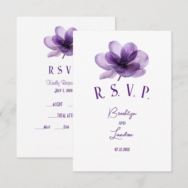 Schöne Lila Blume Hochzeit RSVP Karte (Vorne/Hinten)