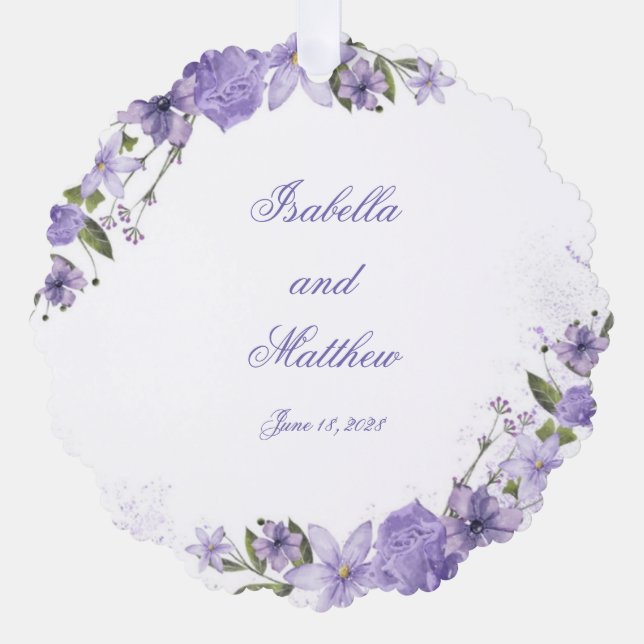 Schöne Lila Blumenhochzeit Ornament Karte (Vorderseite)