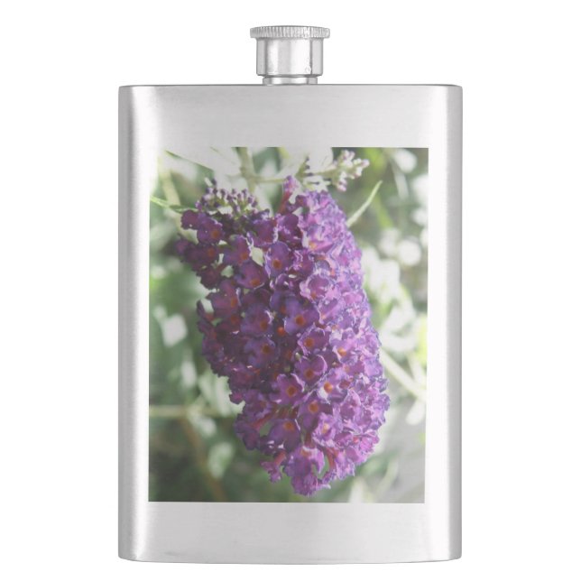 Schöne Lila Buddleia-Blume Flachmann (Vorderseite)