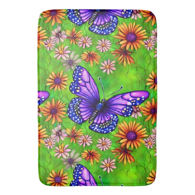 Schöne Lila Butterfly Blume Wiese Badematte (Vorderseite Vertikal)