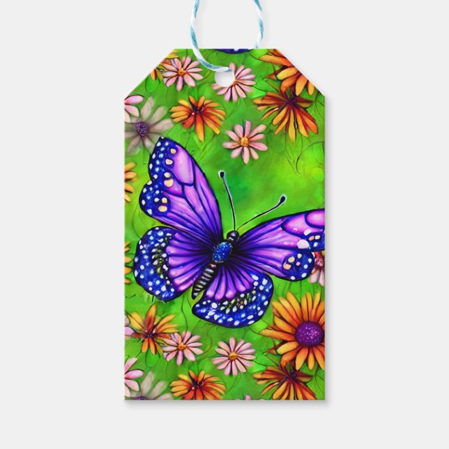 Schöne Lila Butterfly Blume Wiese Geschenkanhänger (Vorderseite)