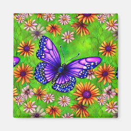 Schöne Lila Butterfly Blume Wiese Magnet