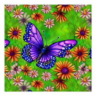 Schöne Lila Butterfly Blume Wiese Poster