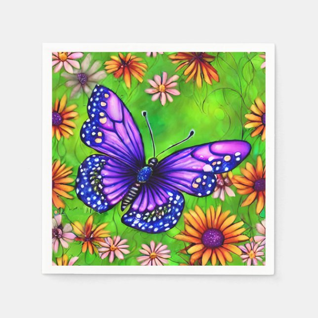 Schöne Lila Butterfly Blume Wiese Serviette (Vorderseite)