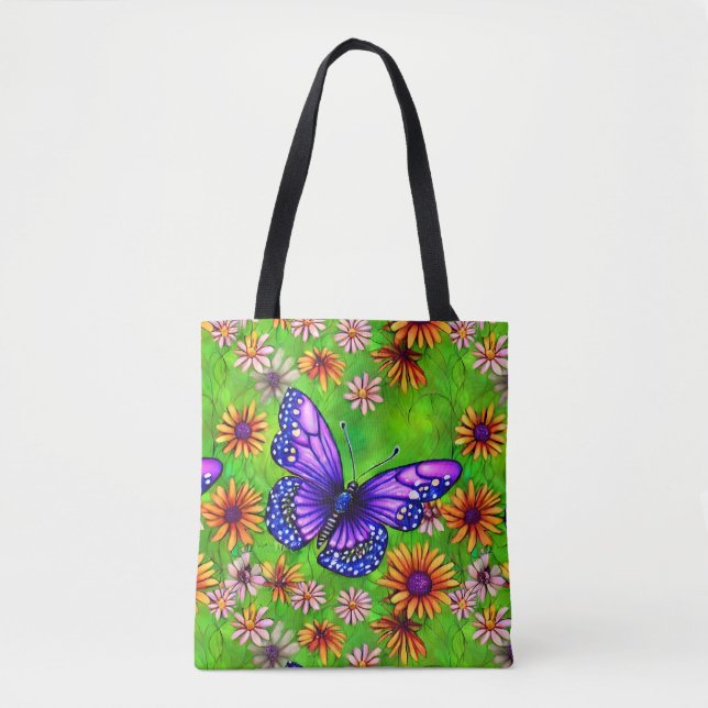 Schöne Lila Butterfly Blume Wiese Tasche (Vorderseite)