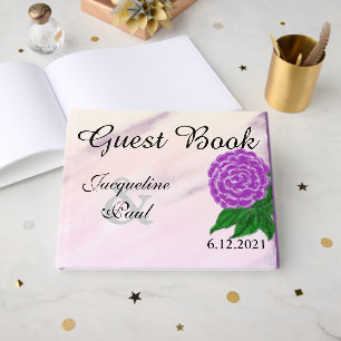 Schöne lila Creme Blumen Aquarell Hochzeitsbuch Gästebuch
