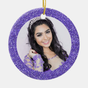 Schöne lila falsche Glitter-Monogramm-Foto Keramik Ornament