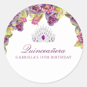 Schöne Lila Flora Quinceanera Runder Aufkleber