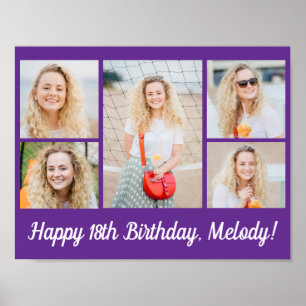Schöne lila Happy Birthday Foto Collage Party Poster