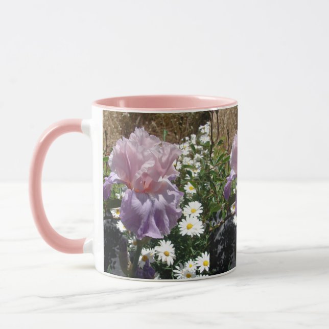 Schöne Lila Iris Blume Blumenstrauß Foto Tasse (Links)