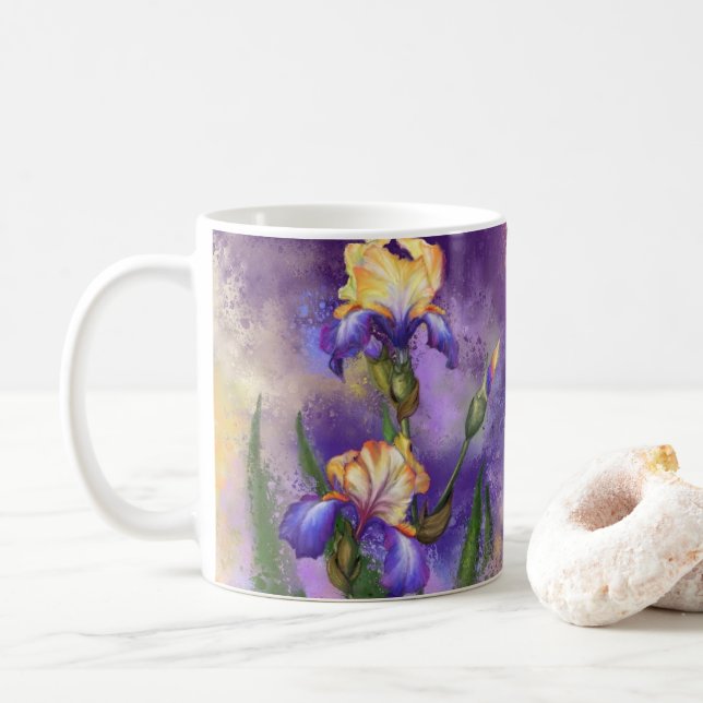 Schöne Lila Iris Blume Malerei Kaffeetasse (Mit Donut)