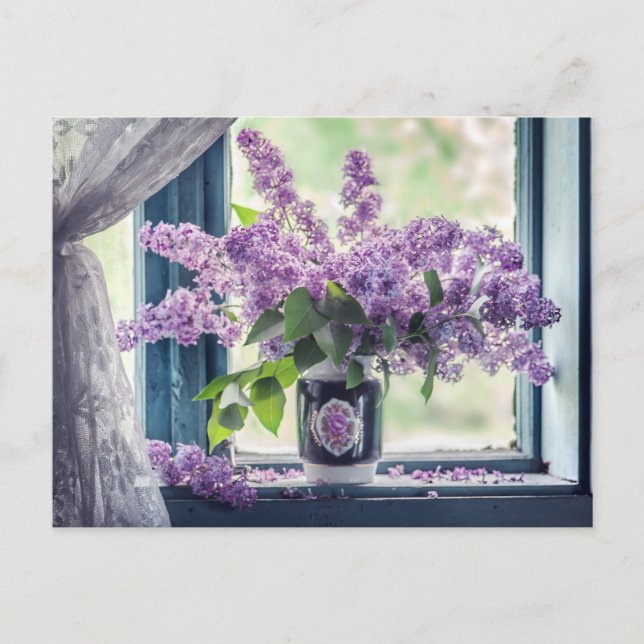 Schöne Lila Lilac-Blume in der Vase Postkarte (Vorderseite)