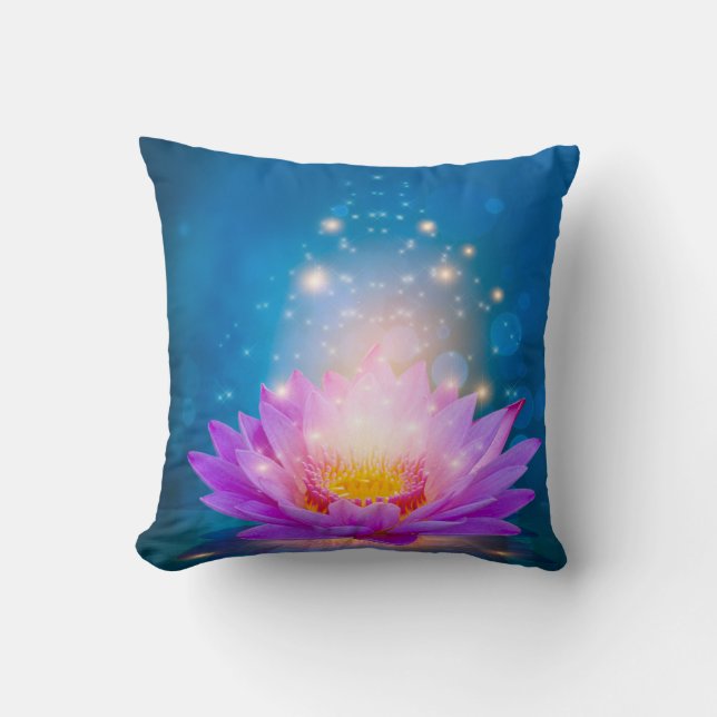 Schöne Lila Lotus, Landschaft blau Kissen (Vorderseite)
