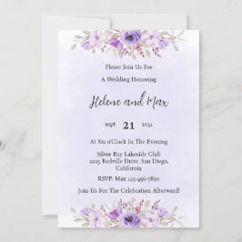 Schöne Lila Minimalistische Blumenhochzeit Einladung