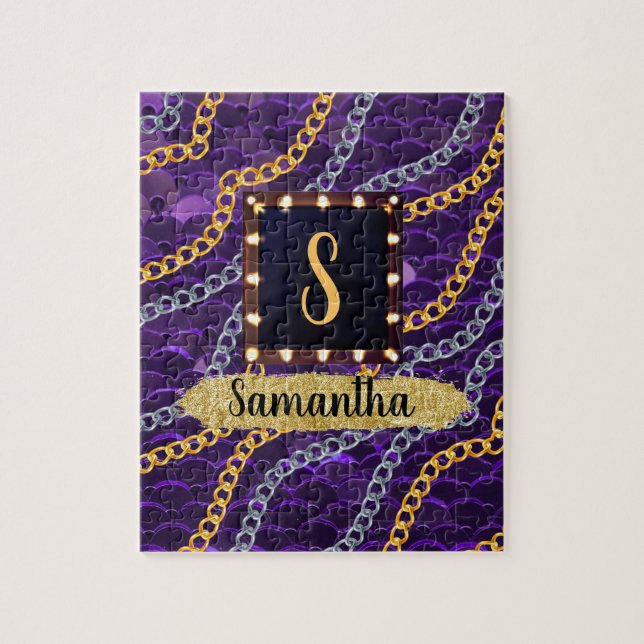 Schöne Lila Monogram Elegante Chic (Vertikal)