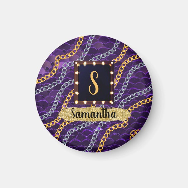 Schöne Lila Monogram Elegante Chic Magnet (Vorne)