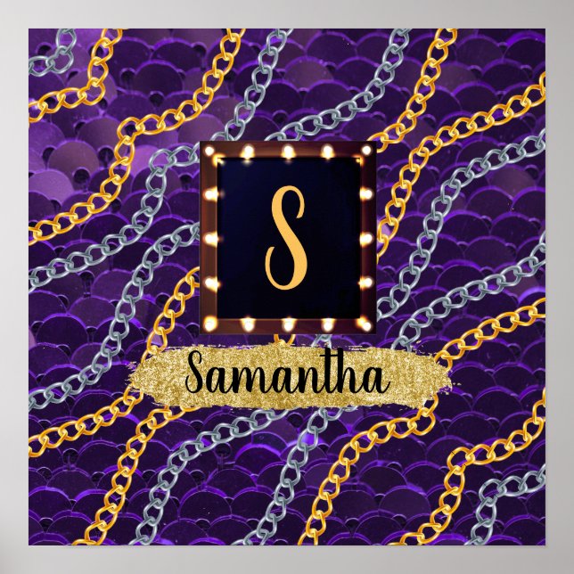 Schöne Lila Monogram Elegante Chic Poster (Vorne)
