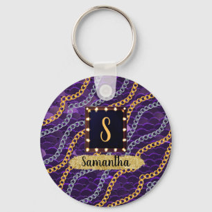 Schöne Lila Monogram Elegante Chic Schlüsselanhänger