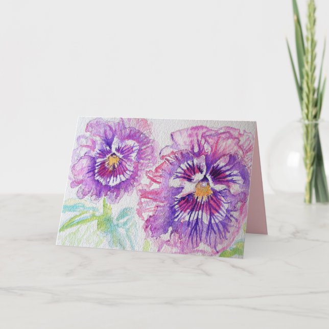 Schöne Lila Pansy Blume Watercolor Karte (Vorderseite)