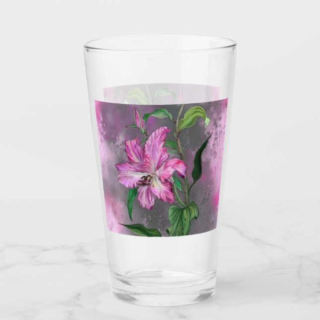 Schöne Lila Pink Lily Blume Glasmalerei Glas (Vorderseite)