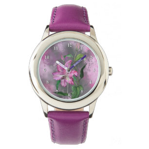 Schöne Lila Pink Lily Blume Migned Malerei  Armbanduhr