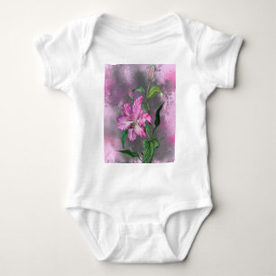 Schöne Lila Pink Lily Blume Migned Malerei Baby Strampler
