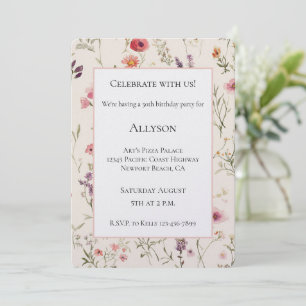 Schöne lila rosa rote Blumen Geburtstag Einladung