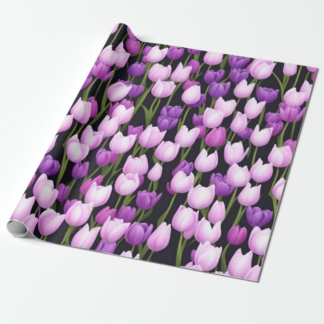 Schöne Lila Rosa Tulip Flora und Fauna Geschenkpapier (Ungerollt)