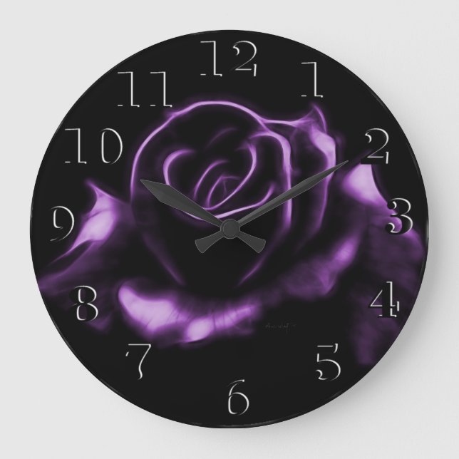 Schöne Lila Rose Große Wanduhr (Vorderseite)