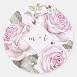 Schöne Lila Rose mit Monogramm Hochzeit Runder Aufkleber