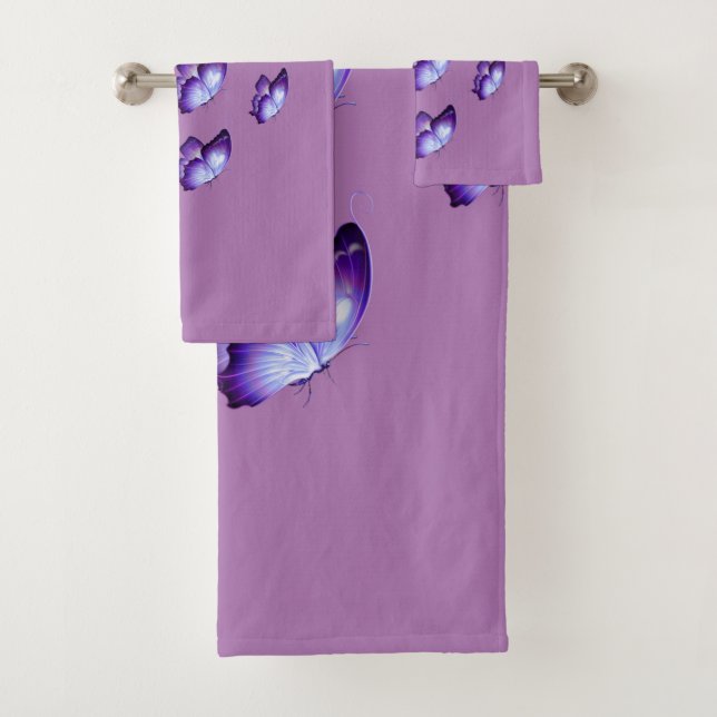 Schöne Lila Schmetterlinge       Badhandtuch Set (Insitu)