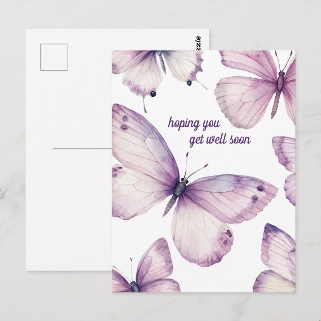 Schöne Lila Schmetterlinge werden bald gut. Postkarte (Vorne/Hinten)