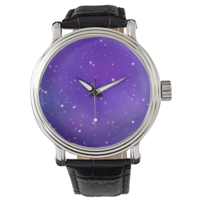 Schöne Lila Starry Sky Galaxy Kunst Armbanduhr (Vorderseite)