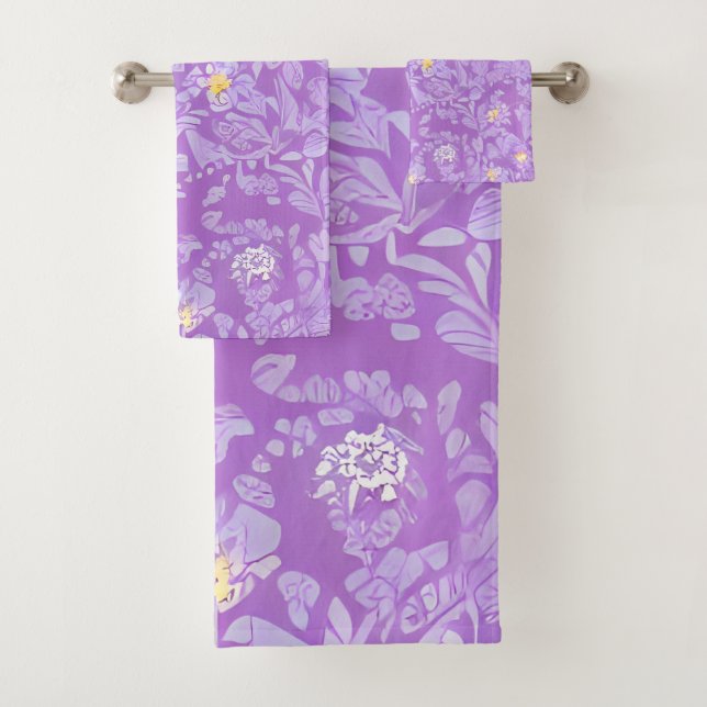Schöne Lila und gelbe Blumen Badhandtuch Set (Insitu)