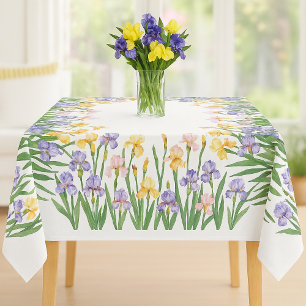 Schöne lila und gelbe Schwertlilien / Frühlingsblu Tischdecke